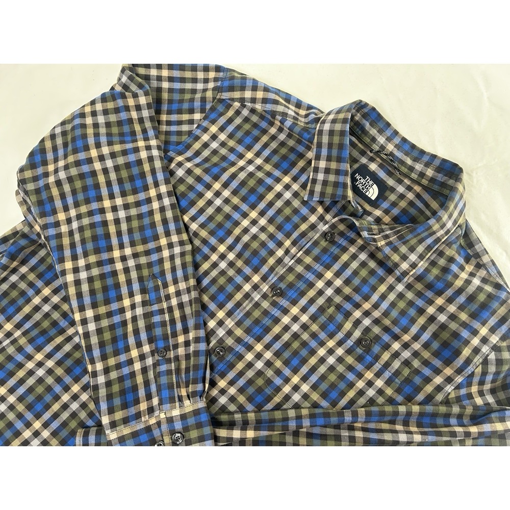 The North Face Flannel Plaid Shirt Men's XL Long Sleeve Button Down Blue Gray